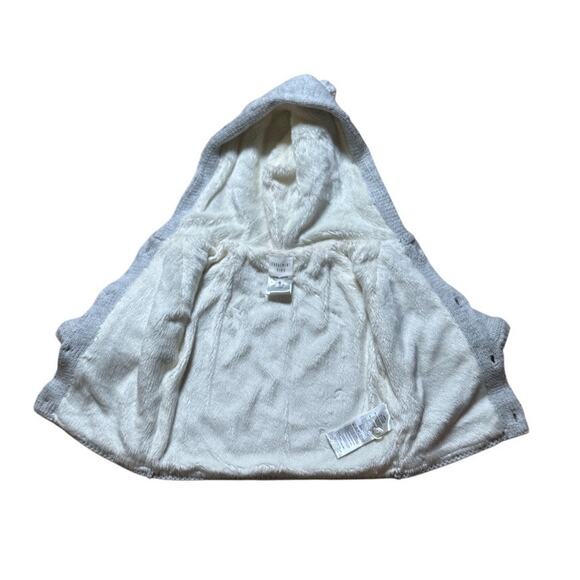 Carrement Beau | Hooded Knit Cardigan w/ Faux Fur Lining Gray Size 3m - Picture 3 of 8